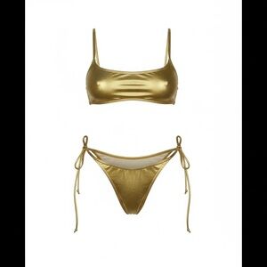 Metallic Gold Tie-Side Bikini Set - Women Swim